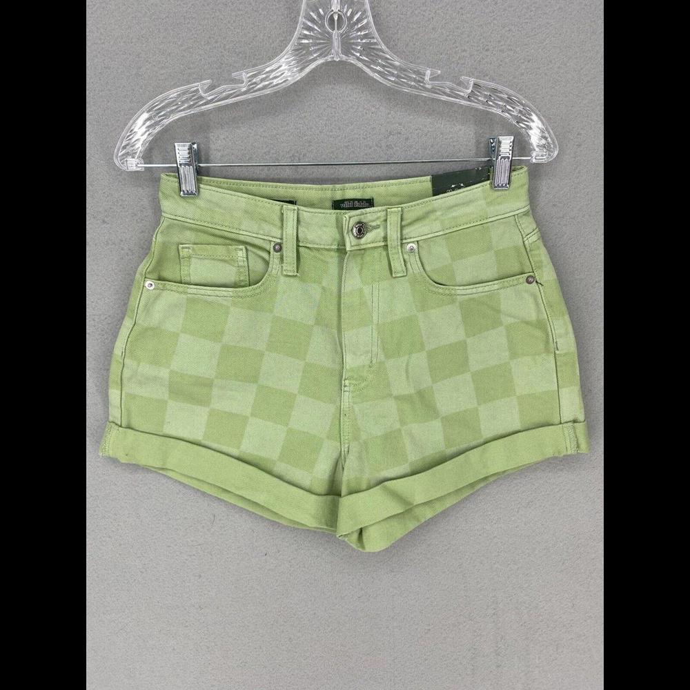 NWT Wild Fable Womens Shorts Size 6/28 Green Check High Rise Mom Cuffed